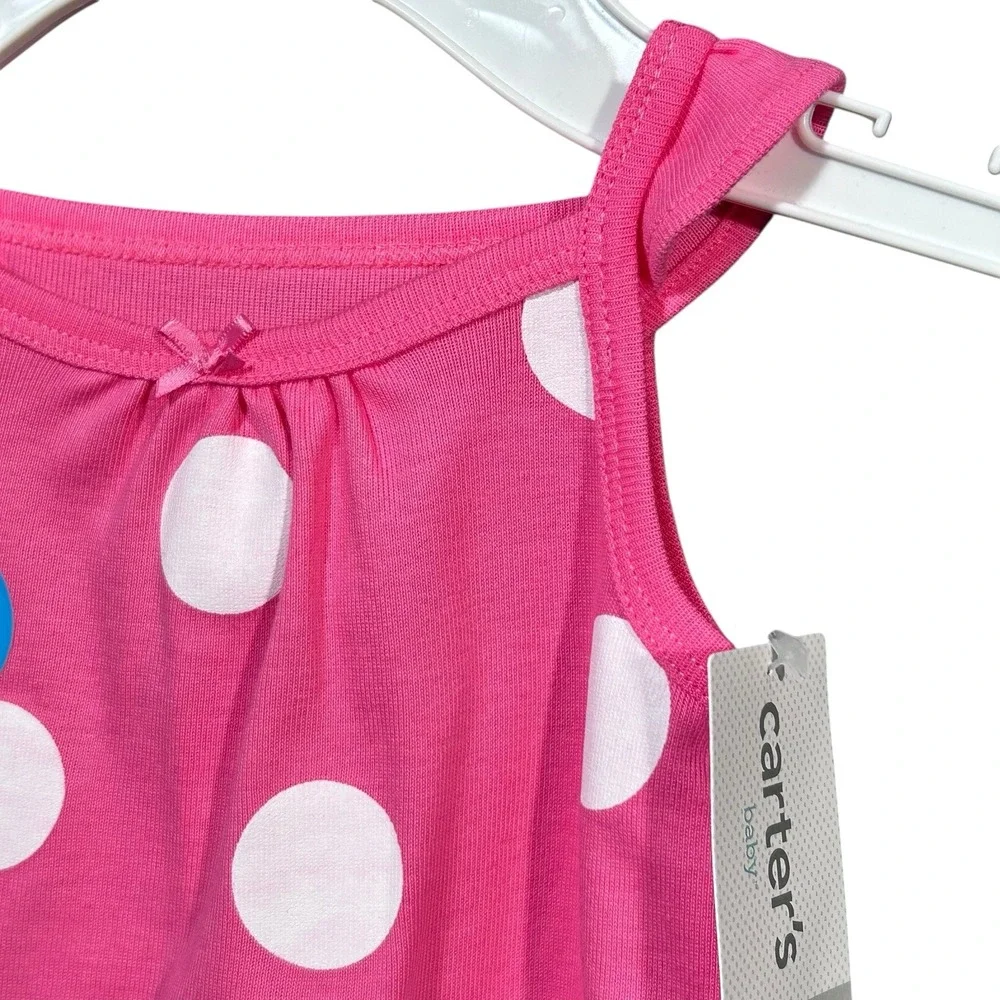 Carter's Baby Girls Cotton Romper One-Piece Outfit Size 6M Pink Polka‎ Dot Crab